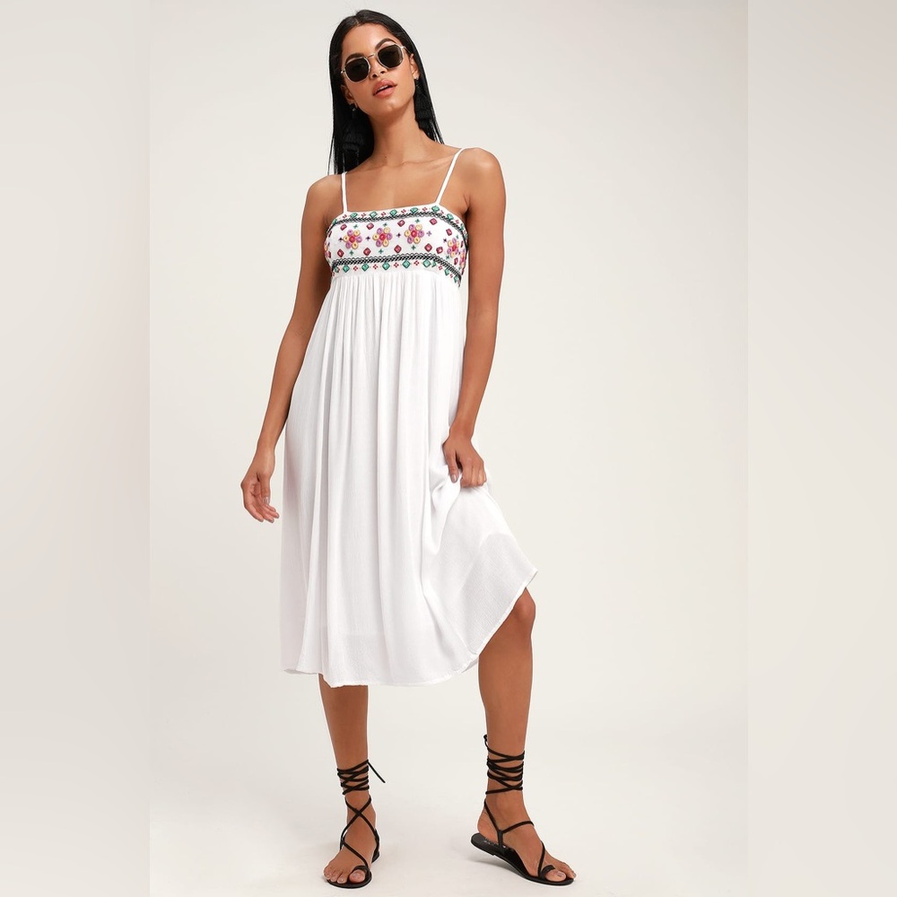 Lulu's White Embroidered Midi Dress
